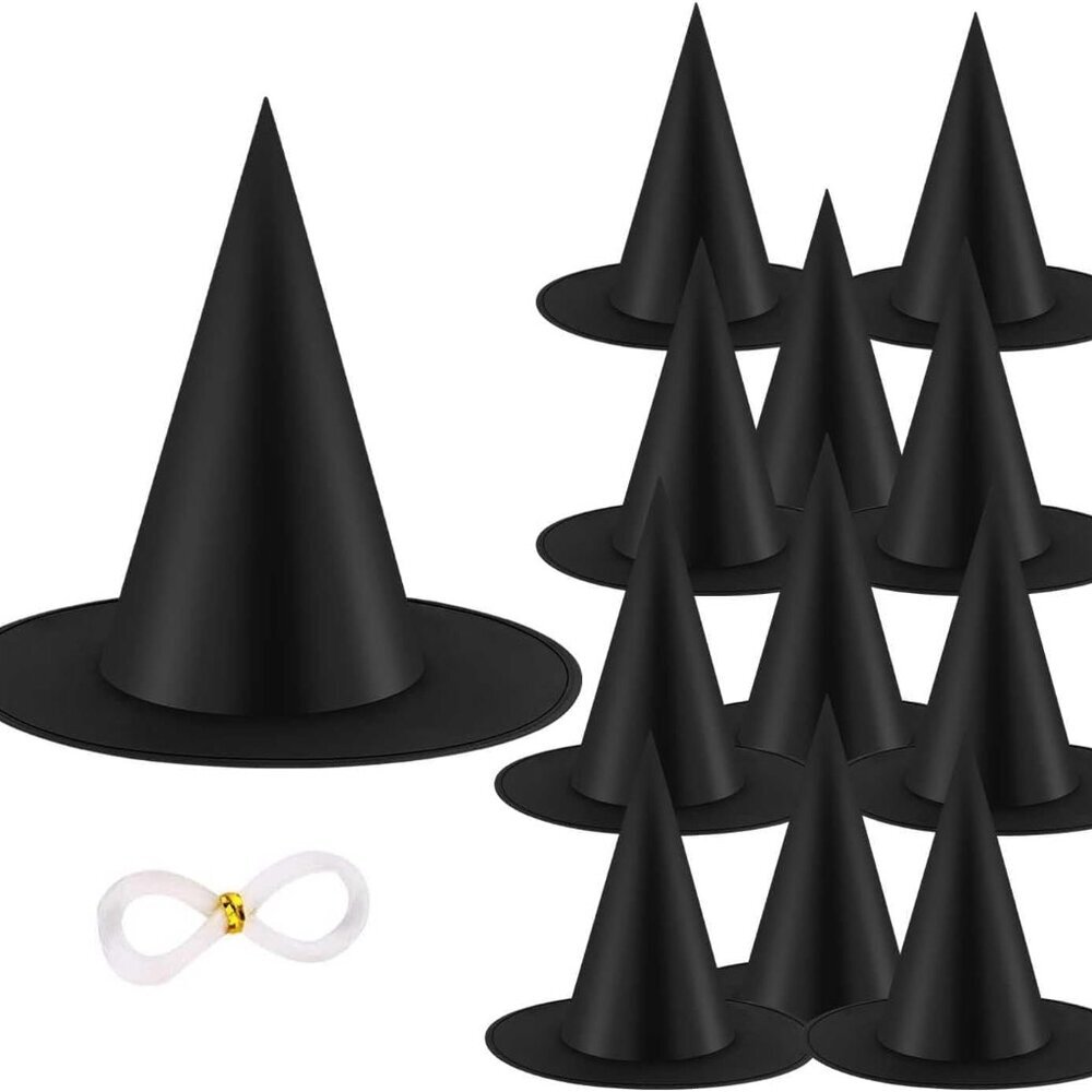 12PCS Halloween Witch Hats Witch Costume Accessory, Black Witch Hat for Hallowee